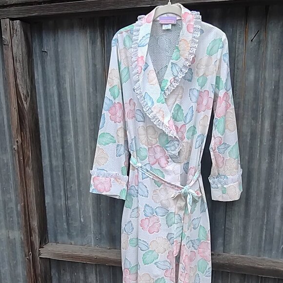 Vintage Beth Michaels Floral Seersucker & Lace Robe Lightweight USA Medium NWOT - Picture 4 of 14